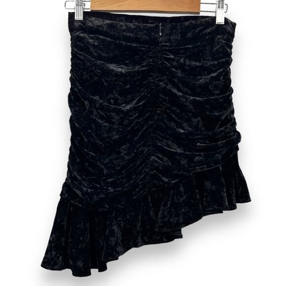 Zara Black Ruched Ruffle‎ Crushed Velvet Asymmetrical Mini Skirt Size S NEW - Picture 3 of 8